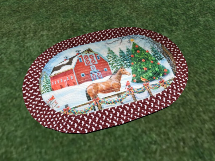 TM Oval Horse & Barn Christmas Rug