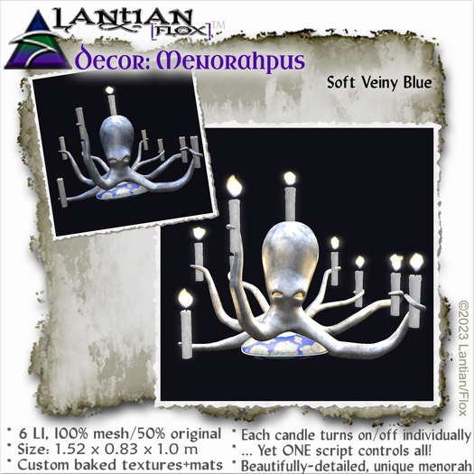 ~L/Fx~Menorahpus - Soft Blue *most unique menorah in SL!*