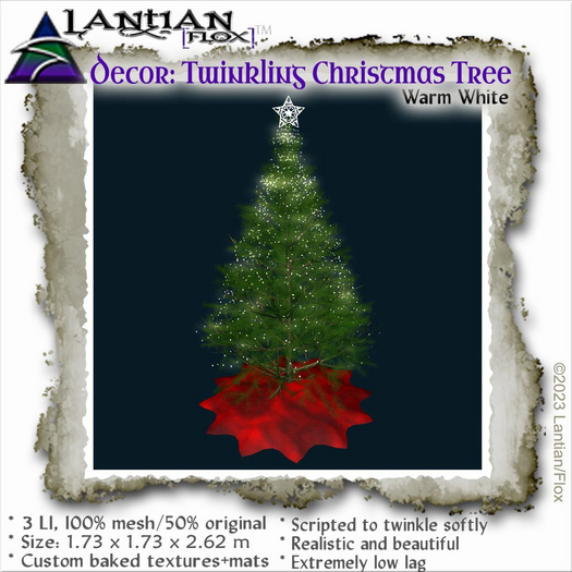 ~L/Fx~Twinkling Christmas Tree - Soft White (3 LI) *classic, lovely, low LI tree*