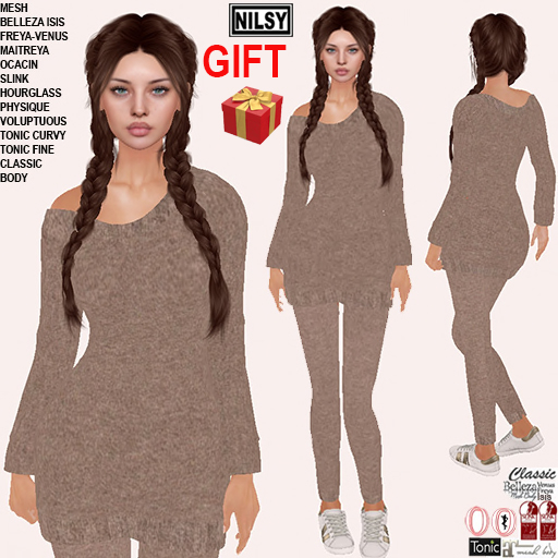 GIFT,OFFSHOULDER CASHMERE OUTFIT,CL&MESH BODY