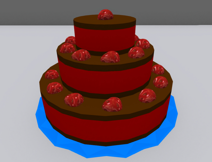 POUPOUNE Strawberry Cake on a Blue Plate by