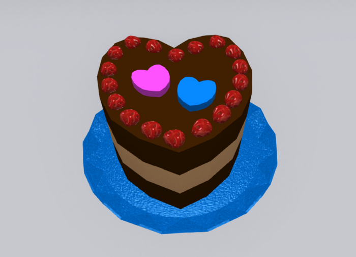POUPOUNE Heart Strawberry Chocolate Cake on a Blue Plate
