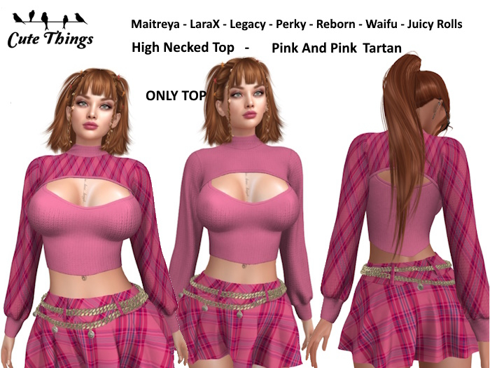 [CT] High Necked Top Pink + Pink Tartan - Maitreya - LaraX - Legacy - Perky - Reborn - Waifu - Juicy Rolls - DEMO
