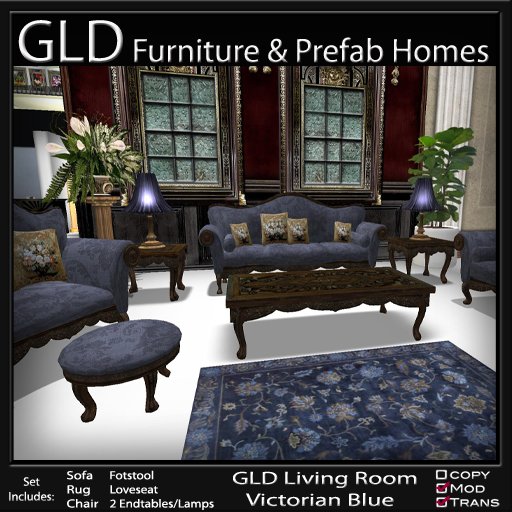 GLD Living Room Victorian Blue/Dk Wood