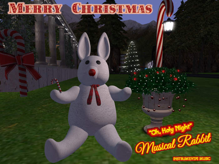 Musical Xmas Rabbit W/Red Nose - White