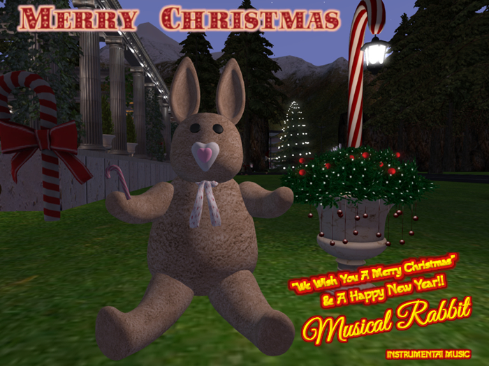 Musical Xmas Rabbit W/Heart Shaped Pink Nose-Tan