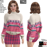 ECRU SNOWFLAKE TUCKED SWEATER&SKIRT,MESH BODY