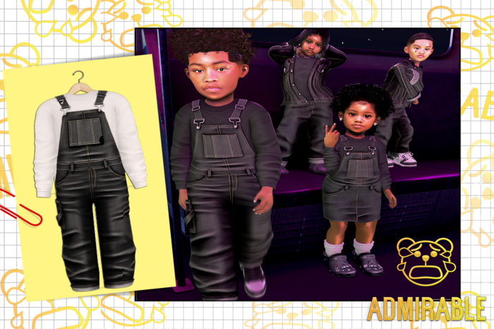 Admirable-Denim Overalls.(Black)