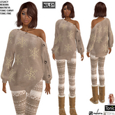 SNOWFLAKE BEIGE SWEATER&LEGGINGS,MESH BODY