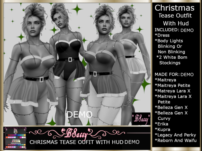 *BSASSY* CHRISTMAS TEASE DRESS AND LIGHTS WITH HUD DEMO