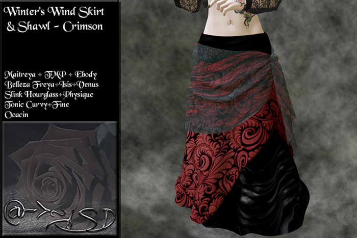 @->~ISD Winter's Wind Skirt & Shawl ~ Crimson