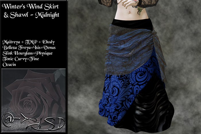 @->~ISD Winter's Wind Skirt & Shawl ~ Midnight