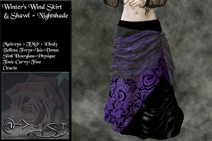 @->~ISD Winter's Wind Skirt & Shawl ~ Nightshade