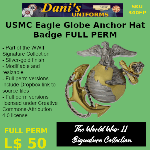 Eagle Globe Anchor Hat Badge FULL PERM