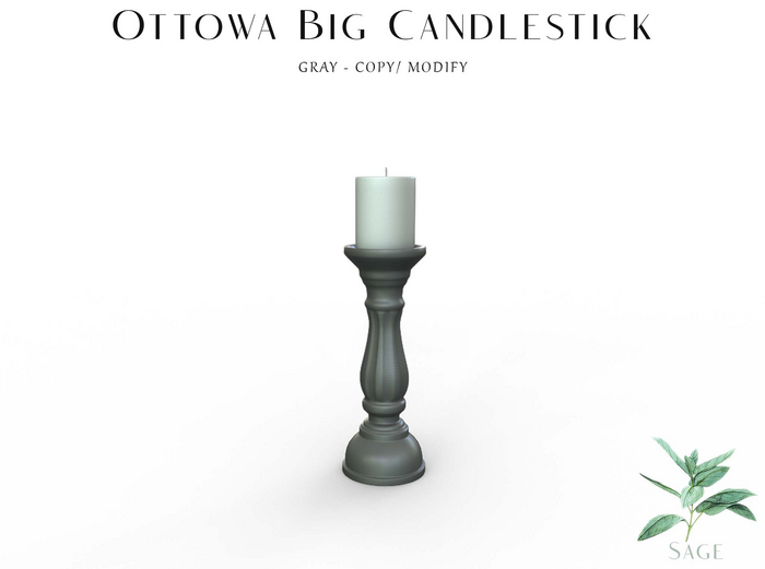 Sage - Ottowa Big Candlestick - Gray