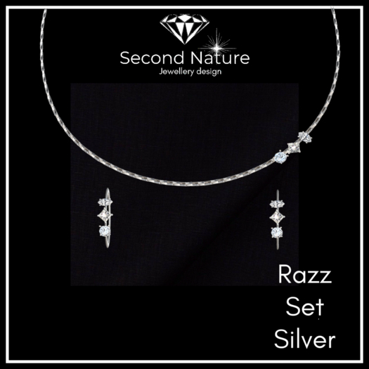 SNJ Razz Necklace & Earrings Set Silver ADD!