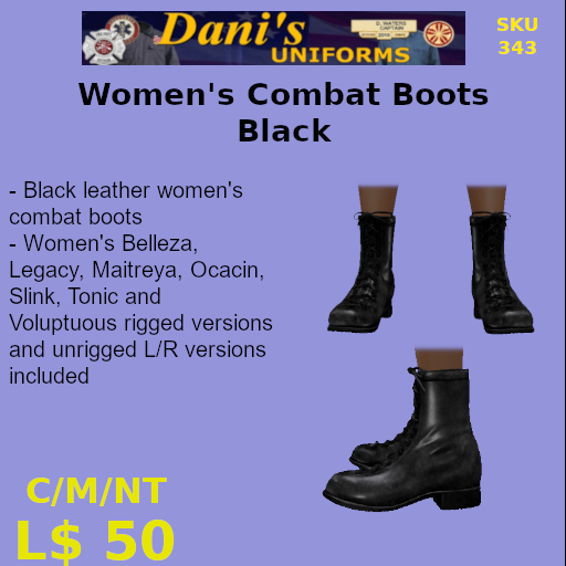  Women's Leather Combat Boots Black