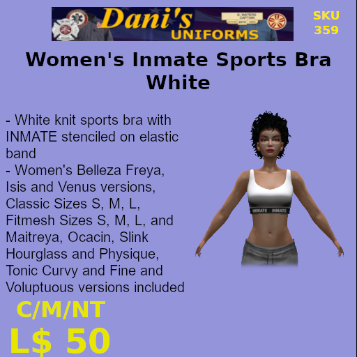 Women's Inmate Sports Bra White