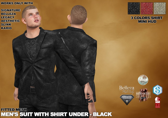 RGDW - Men's Suit - Silk Brocade - Black