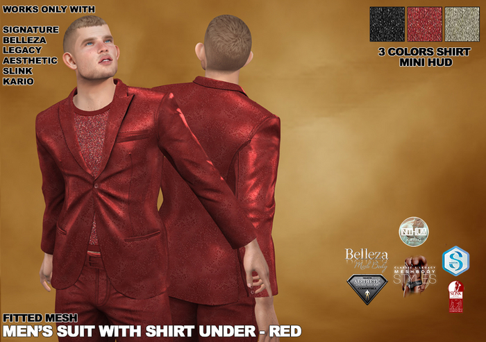 RGDW - Men's Suit - Silk Brocade - Red