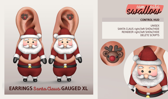 ^^Swallow^^ Earrings SANTA CLAUS Gauged XL