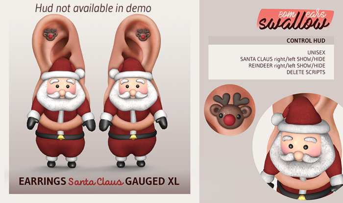 DEMO ^^Swallow^^ Earrings SANTA CLAUS Gauged XL