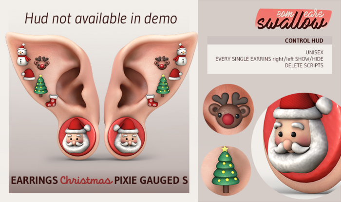 DEMO ^^Swallow^^ Earrings CHRISTMAS for Pixie Gauged S Ears