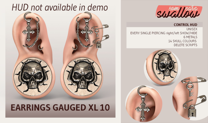DEMO^^Swallow^^ Earrings GAUGED XL10 (f/m)