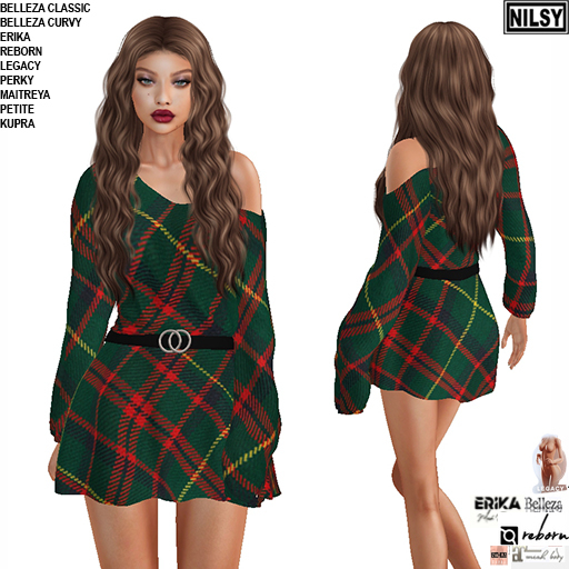 CHECK WOOL DRESS,MESH BODY