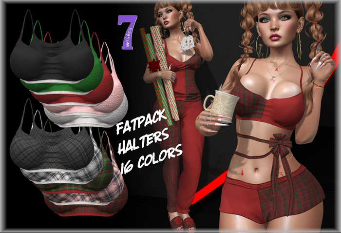 <7w> Lazy Day Halter w/Bow - Plaid Fatpack ~LaraX, Legacy, Reborn, Juicy, Waifu, Senra Jamie~