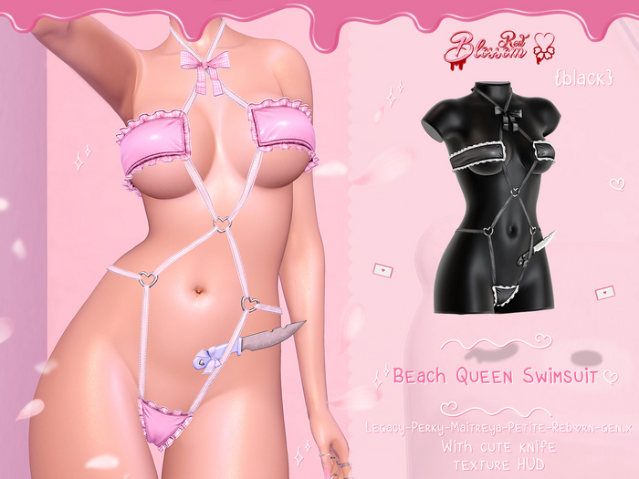 { Red Blossom } Beach Queen Swimsuit { BLACK }