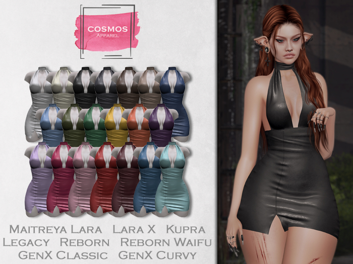 [COSMOS] Amber Neckholder Dress Leather / 20 Colors Fatpack