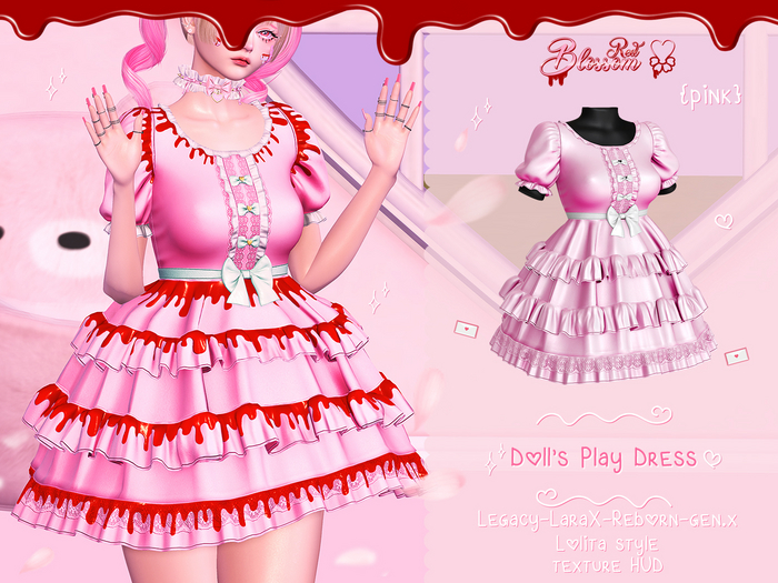 { Red Blossom } Doll's Play Dress { PINK }
