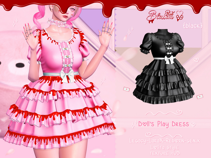 { Red Blossom } Doll's Play Dress { BLACK }