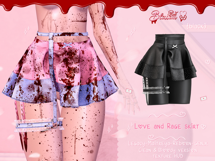 { Red Blossom } Love and Rage Skirt { BLACK }