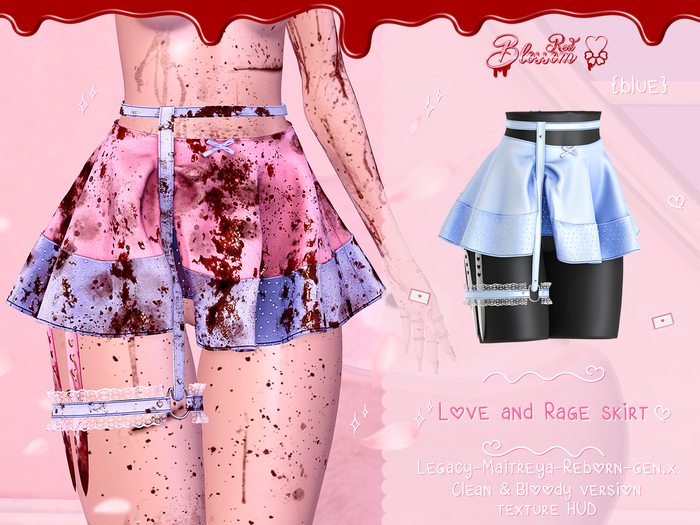 { Red Blossom } Love and Rage Skirt { BLUE }