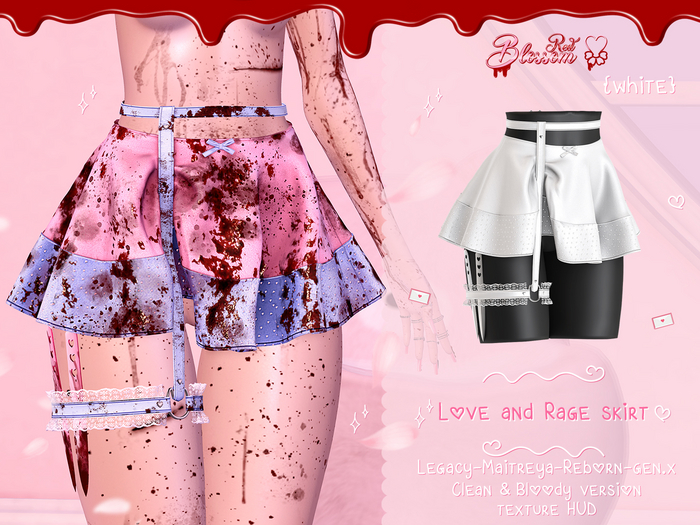 { Red Blossom } Love and Rage Skirt { WHITE }