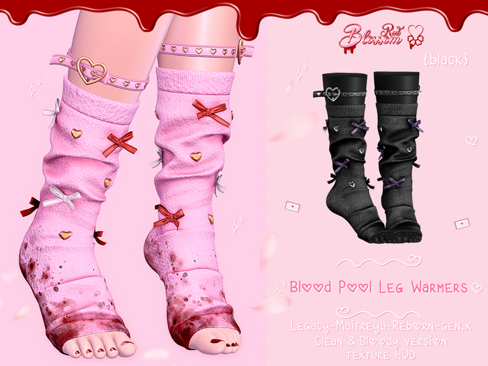 { Red Blossom } Blood Pool Leg Warmers { BLACK }