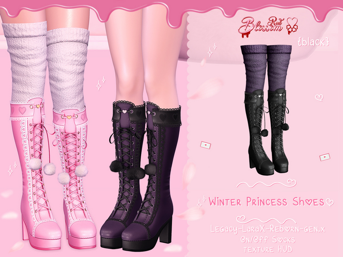 { Red Blossom } Winter Princess Shoes+Socks { BLACK }