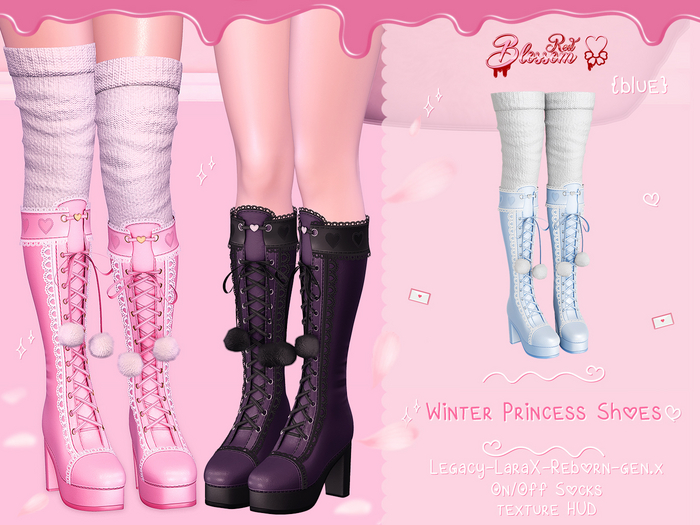 { Red Blossom } Winter Princess Shoes+Socks { BLUE }