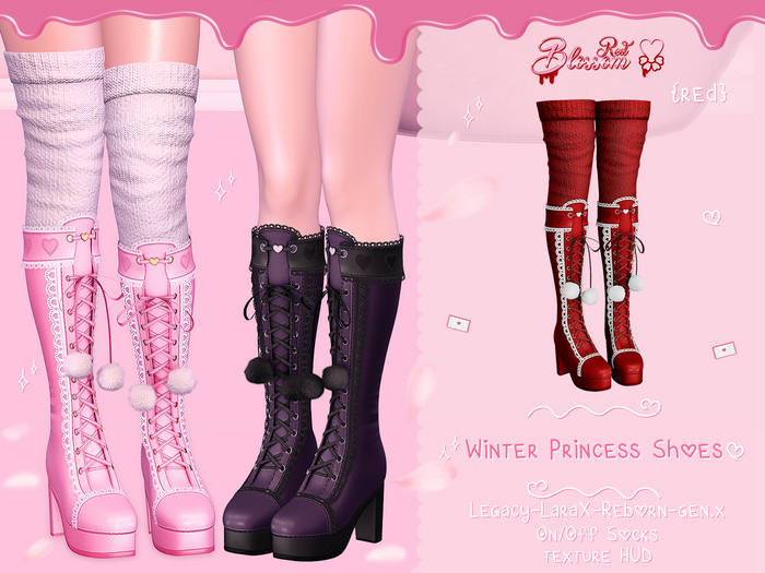 { Red Blossom } Winter Princess Shoes+Socks { RED }