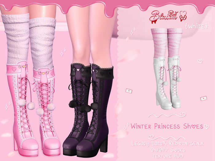 { Red Blossom } Winter Princess Shoes+Socks { WHITE }
