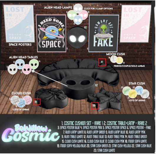 02. RARE - COSMIC - BLACK CUSH SET - BOWILLOW