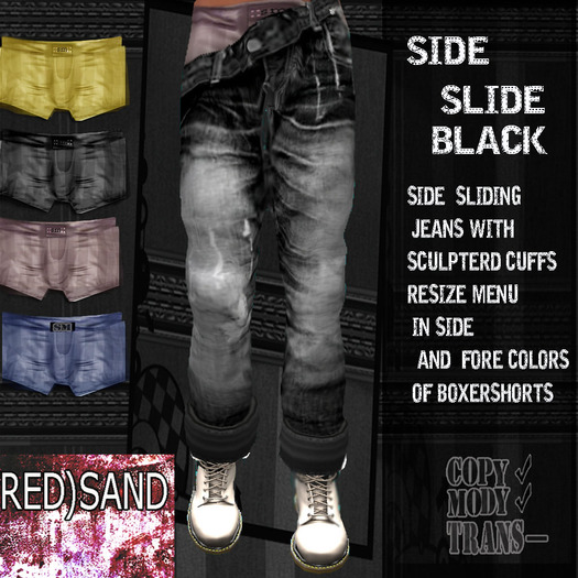 (RED)SAND_side slide jeans -black