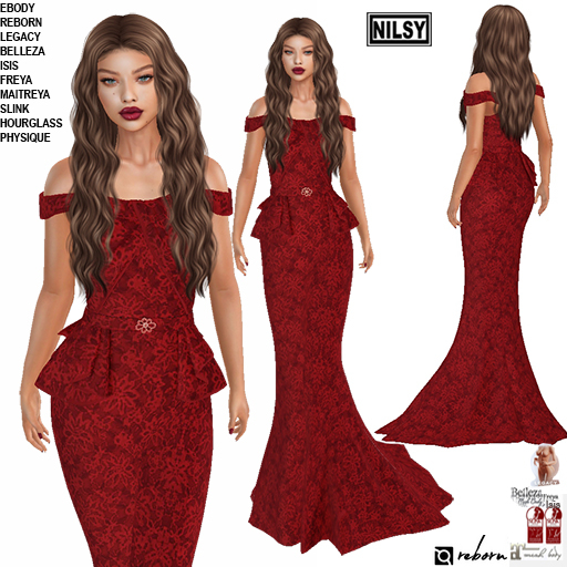 PEPLUM RED LACE GOWN,MESH BODY