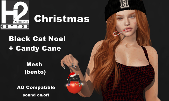H2 - Christmas - Black Cat Noel + Candy Cane Mesh(bento)
