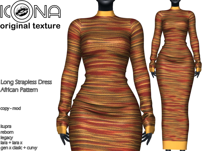 ICONA / LONG STRAPLESS DRESS AFRICAN -7