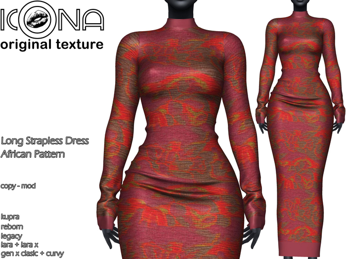 ICONA / LONG STRAPLESS DRESS AFRICAN -5