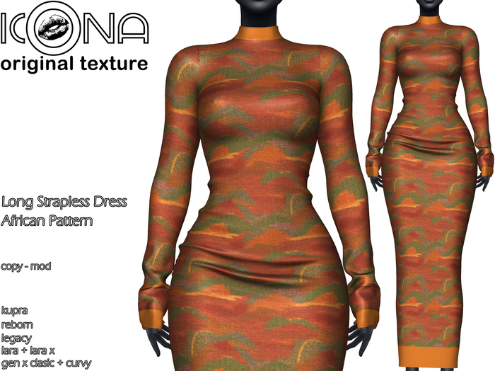 ICONA / LONG STRAPLESS DRESS AFRICAN -3