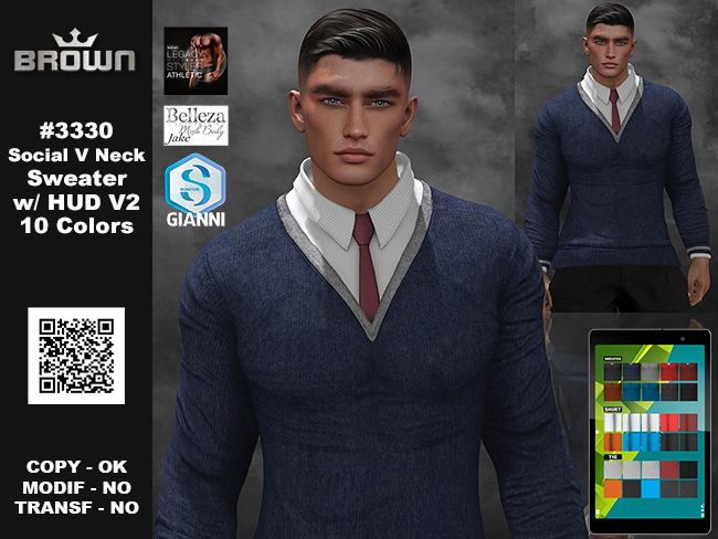 3330 Social V Neck Sweater w/ HUD 10 Colors